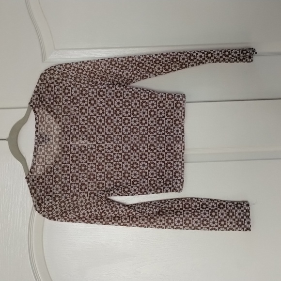 Rue21 brown white floral print mesh long sleeve crop top button down sheer - Picture 5 of 9